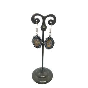 Cameo Silver Plate Earrings Watch Gear Parts Academia Steampunk French Hook